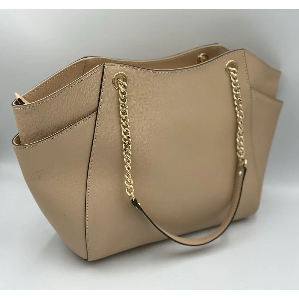 Michael Kors Jet Set Travel Chain Shoulder Tote Oyster MK Signature Handbag NWT